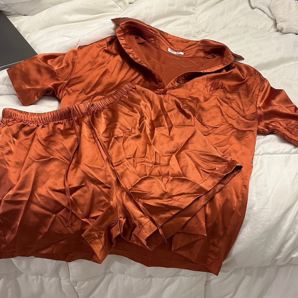 Elegant Rust Satin Pajama Set